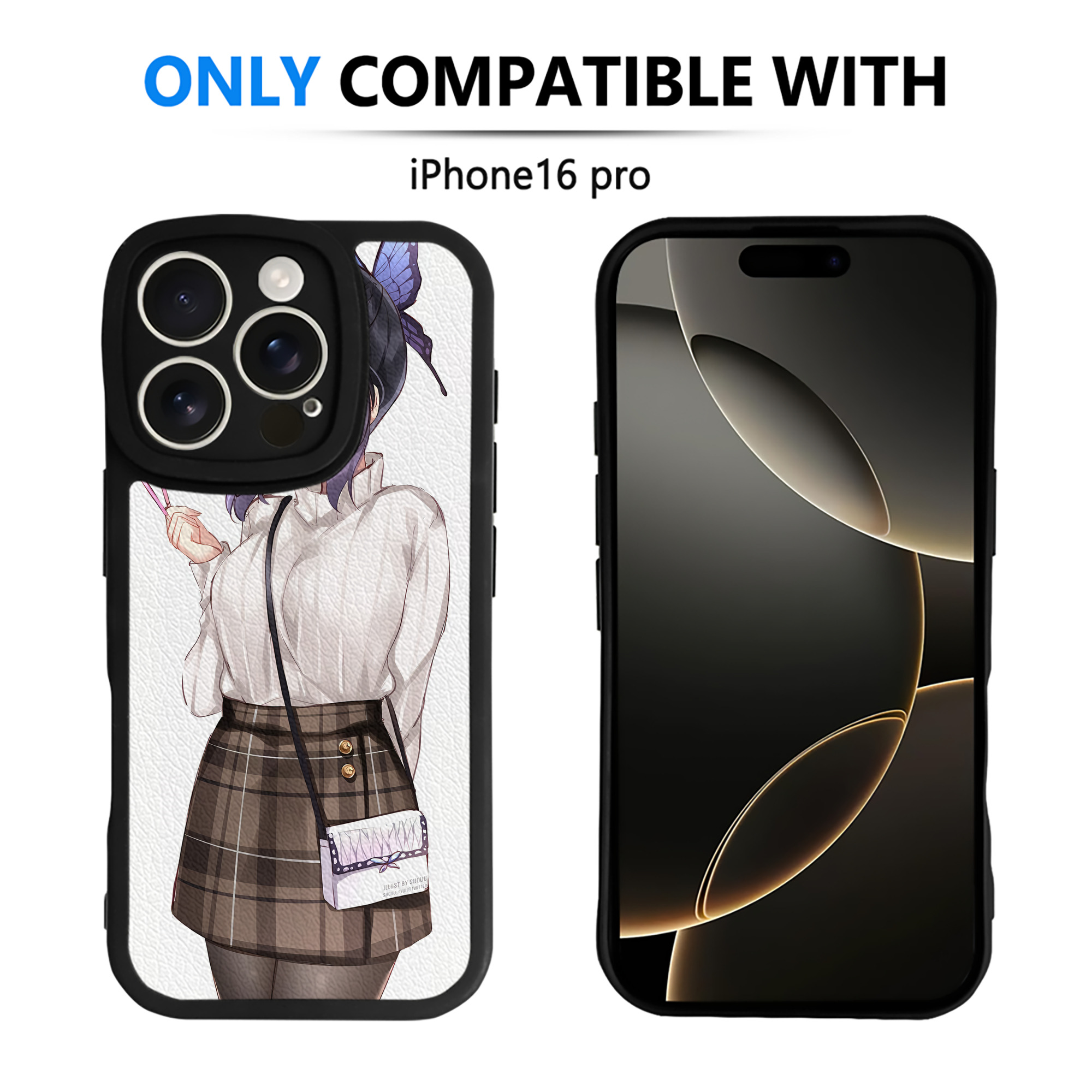 （画像用） 鬼滅の刃（きめつのやいば）蟲柱-胡蝶 しのぶ／こちょう しのぶ Kochou Shinobu 【iPhone 16シリーズ対応】シリコンスマホケース（レザー調） 材質：シリコン